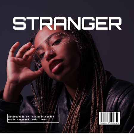 Plantilla de diseño de Portada del álbum Stranger con una chica con gafas Album Cover 