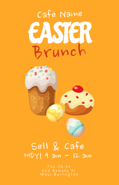 Easter Holiday Brunch Ad on Bright Orange Invitation 5.5x8.5in Design Template