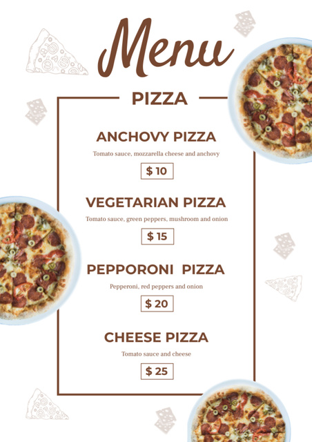 Ontwerpsjabloon van Menu van Offer of Different Types of Pizza