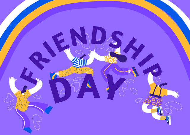 Friendship Day Announcement with Cute Rainbow Cardデザインテンプレート