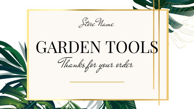 Garden Tools Sale with Tropical Leaves Label 3.5x2in Design Template