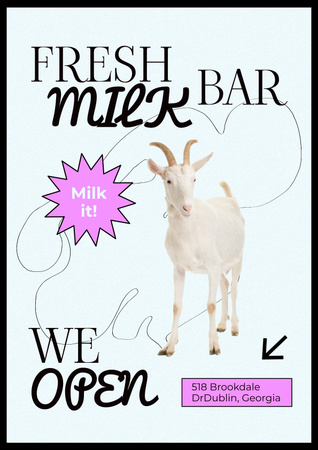 Bar Opening Announcement with Cute Goat Poster Design Template