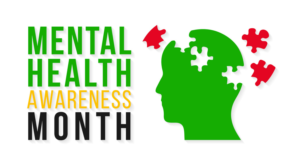 Designvorlage Mental Health Awareness Month Ad with Puzzle Pieces für Zoom Background