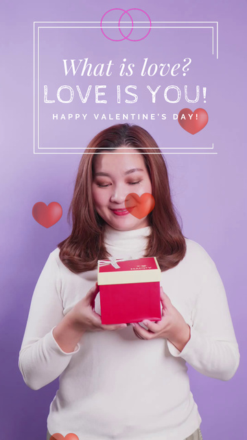 Happy Valentine`s Day Greeting with Hearts and Present Instagram Video Story Design Template