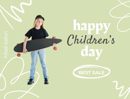 Girl With Skateboard On Children's Day Postcard 4.2x5.5in – шаблон для дизайна