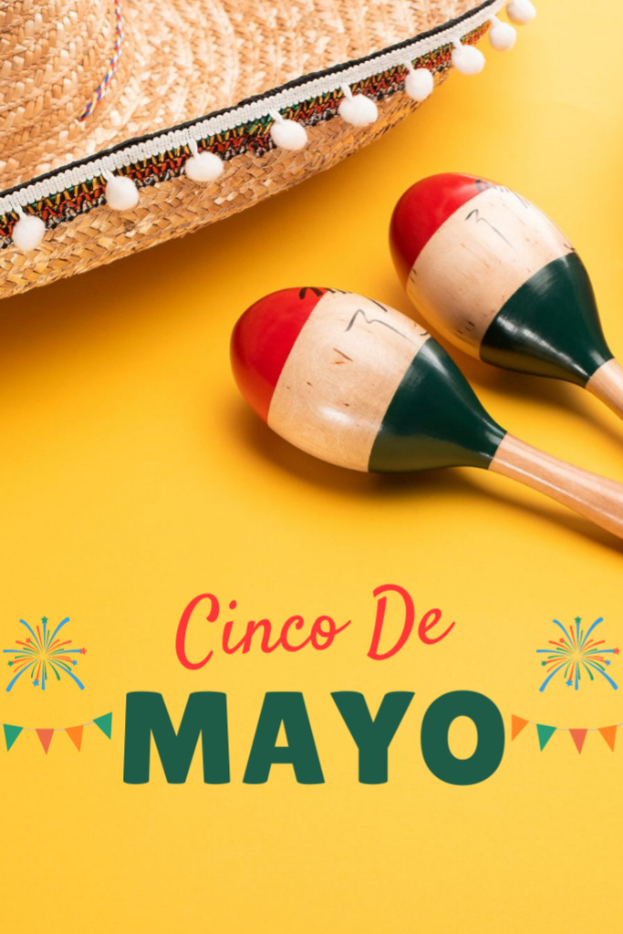 Cinco de Mayo Congratulation With Maracas on Yellow Postcard 4x6in Vertical Design Template