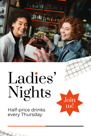 Modèle de visuel Lady's Night avec cocktails au bar pour jeunes femmes - Tumblr