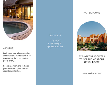 Ontwerpsjabloon van Brochure 8.5x11in van Advertentie voor luxe hoteldiensten met zwembad