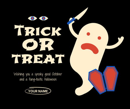 Designvorlage Lustiger Halloween-Geist mit Messer für Facebook