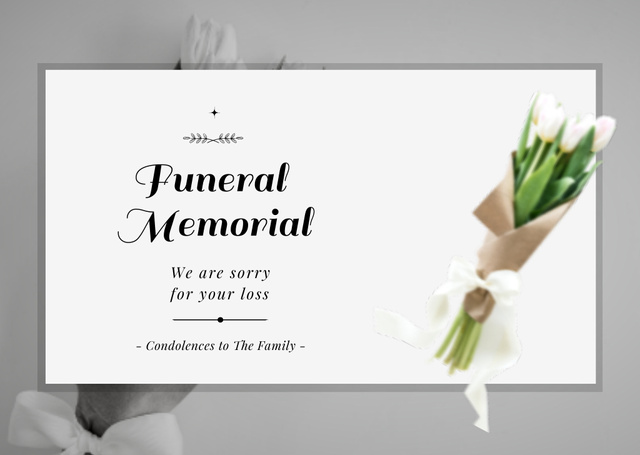 Condolences Card with White Flowers Card Design Template