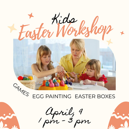 Workshop For Kids With Games At Easter Animated Post Design Template