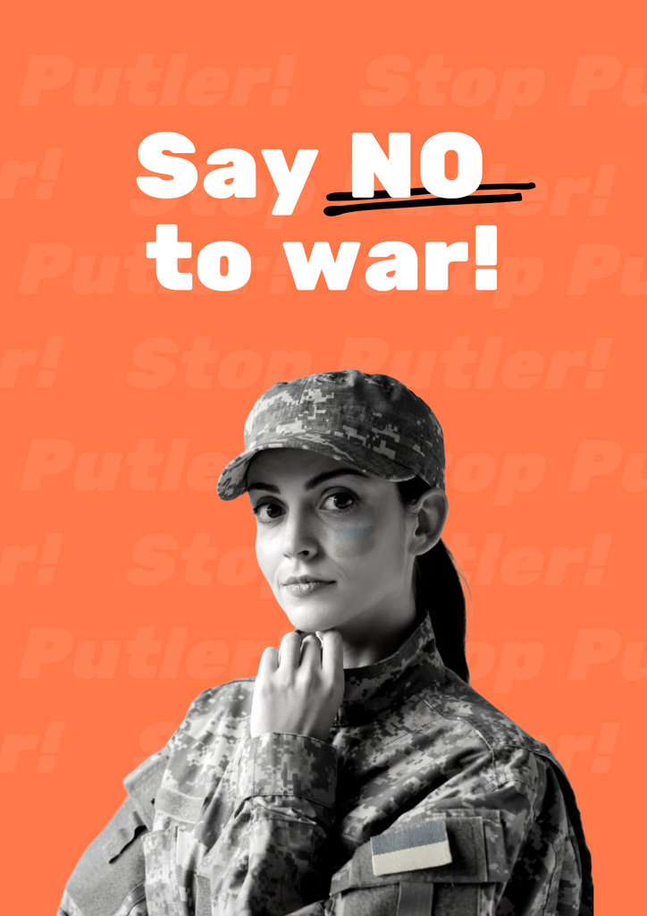 Awareness About War in Ukraine With Ukrainian Woman Soldier Poster Modelo de Design