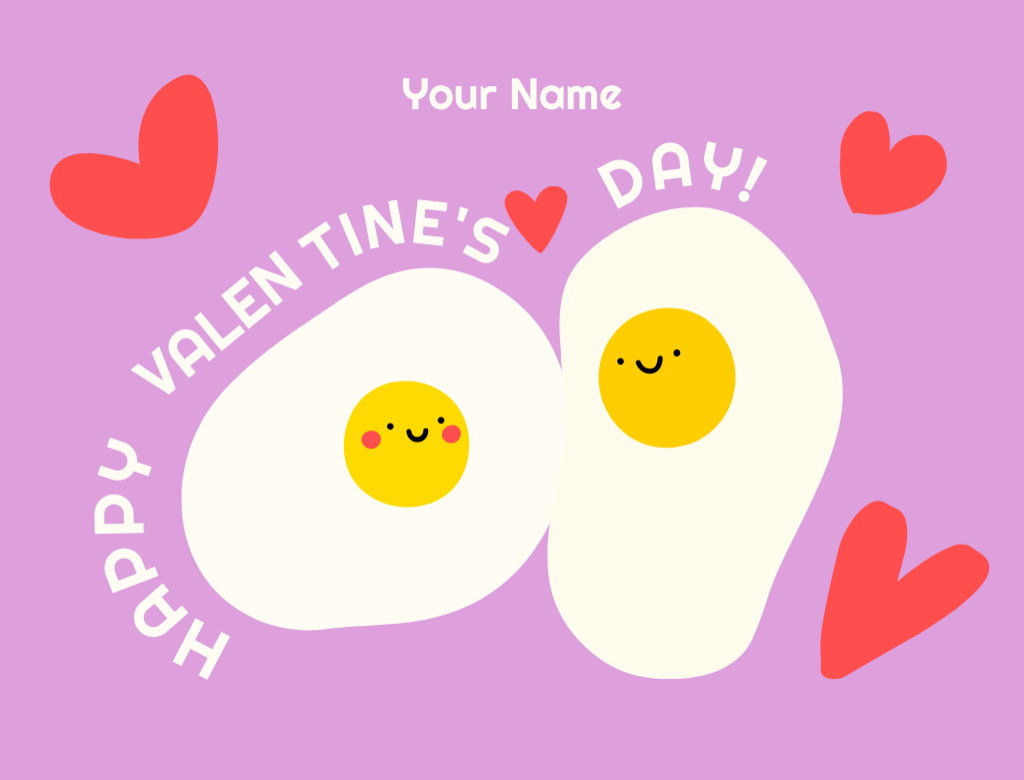 Plantilla de diseño de Valentine's Day Greeting with Emoji Fried Eggs Postcard 4.2x5.5in 
