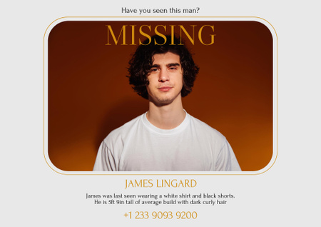 Designvorlage Announcement of Missing Young Guy für Poster B2 Horizontal