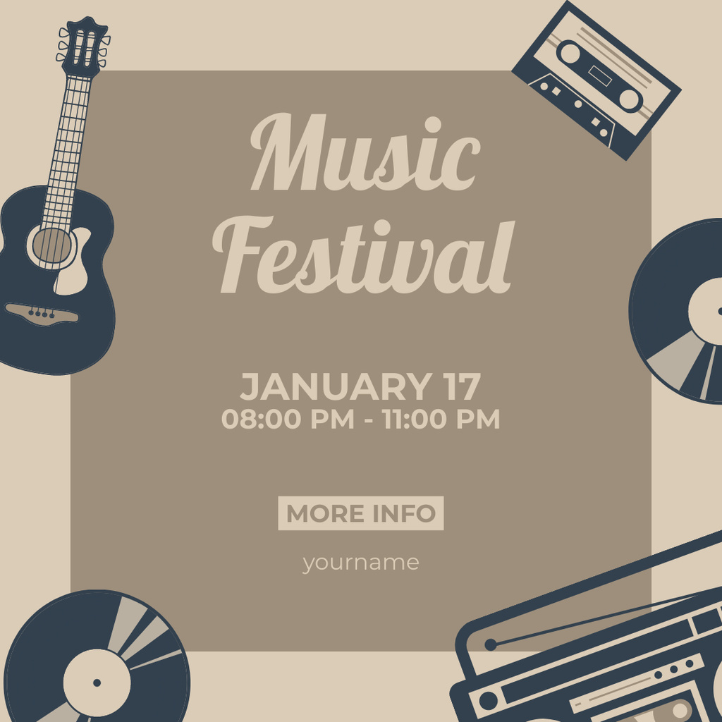 Announcement of Musical Festival with Musical Instruments Instagram AD Design Template