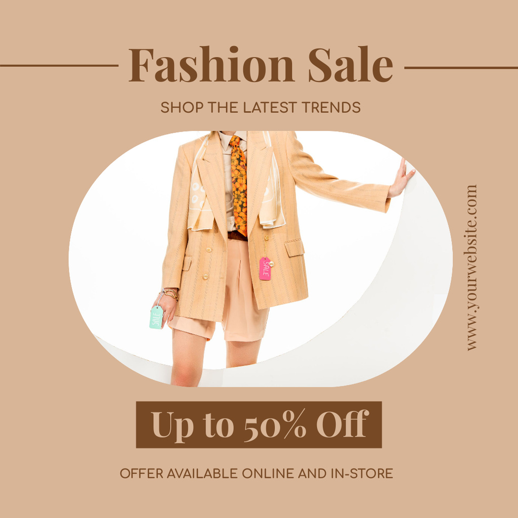 New Fashion Collection Sale Announcement with Brown Outfit Instagram Modelo de Design