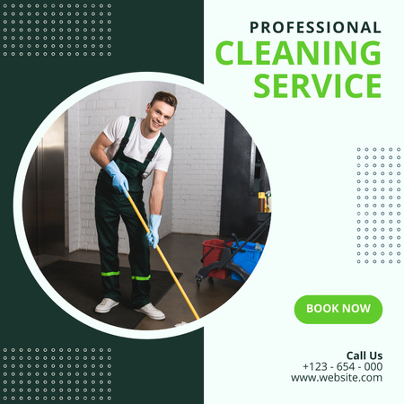 Cleaning Services Ad with Cleaner Instagram Design Template