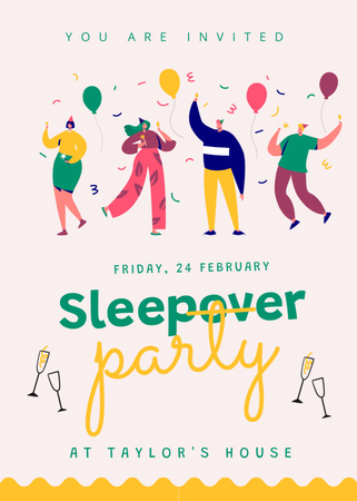 February Sleepover Party with Ballons Invitation Design Template