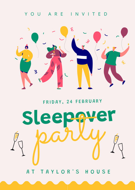 February Sleepover Party with Ballons Invitationデザインテンプレート