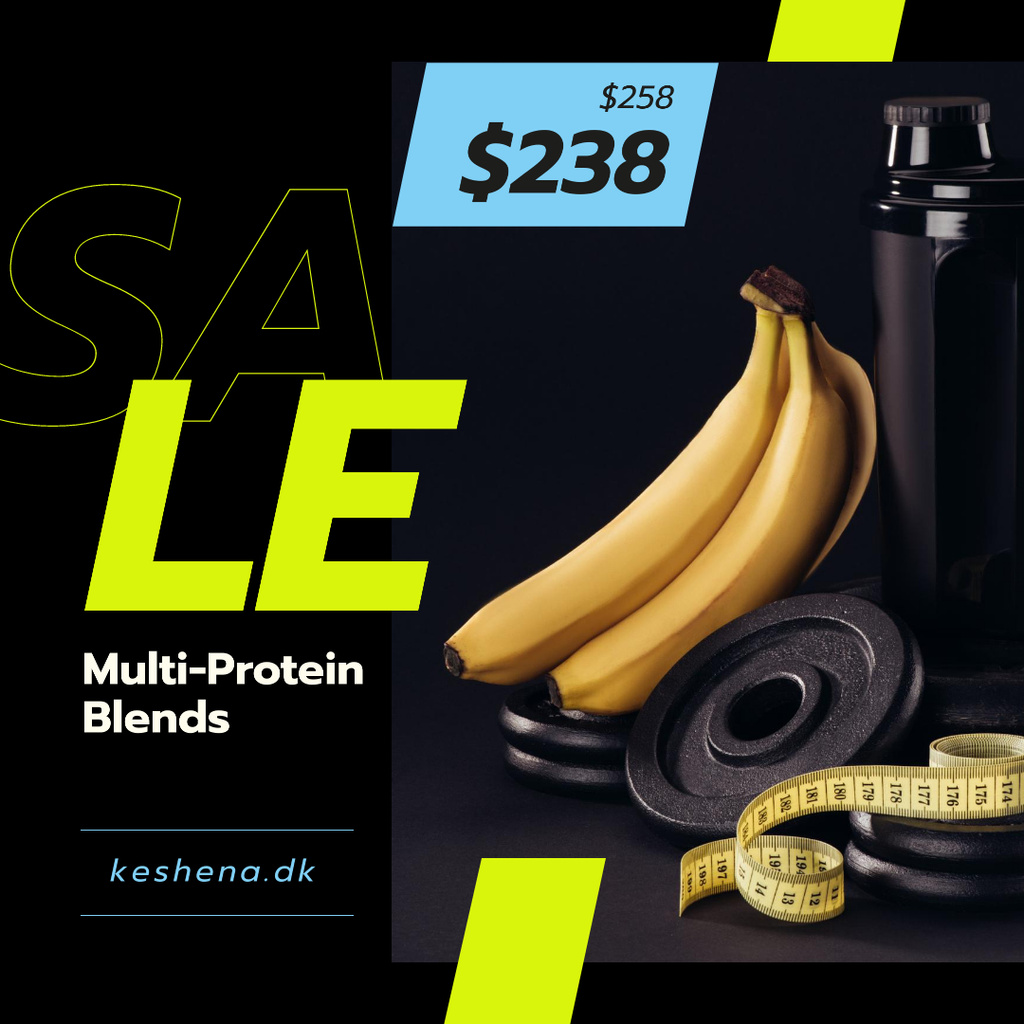 Sports Nutrition Offer Bananas and Weights Instagram AD Πρότυπο σχεδίασης