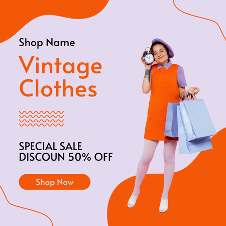 Hurry up to vintage clothes sale Instagram AD Design Template