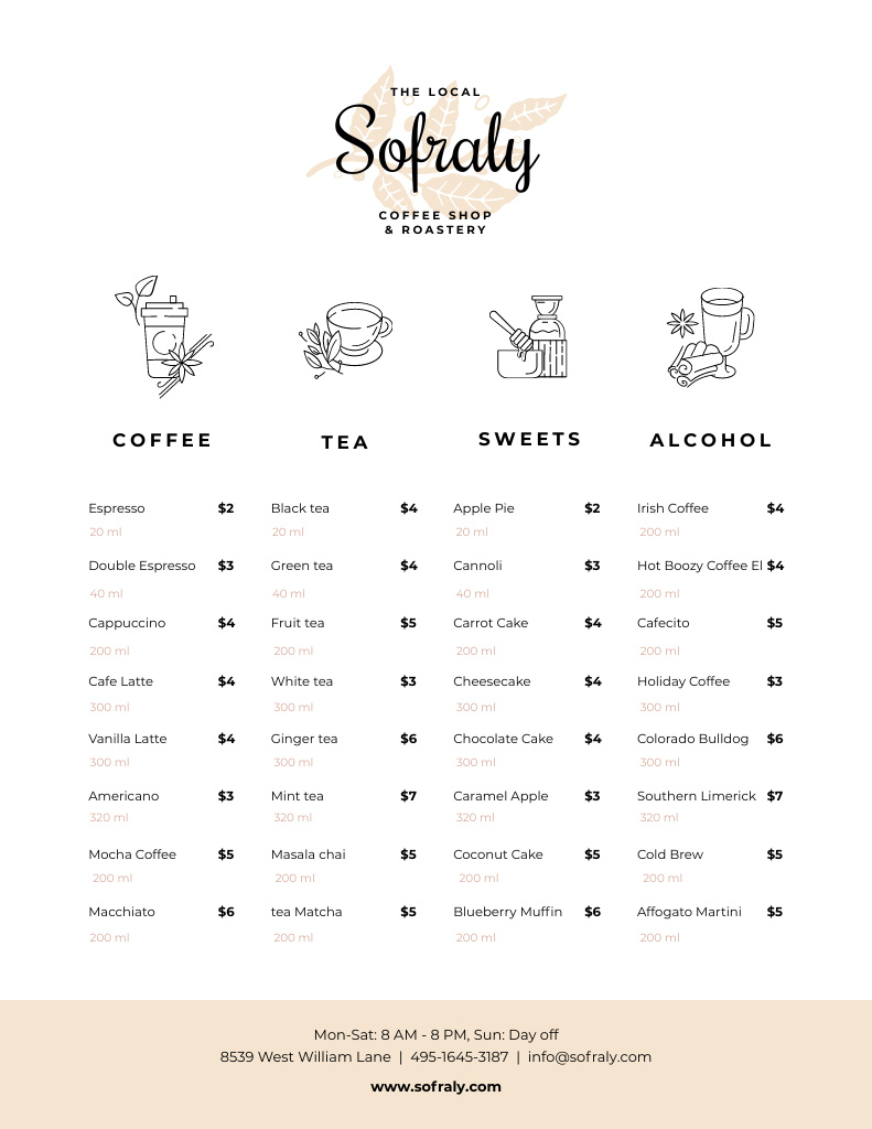 Local Coffee Shop Drinks And Sweets Menu 8.5x11in Design Template