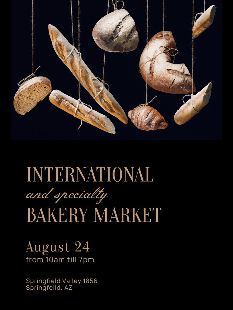 International Bakery Market Announcement with Fresh Bread Poster 36x48in Πρότυπο σχεδίασης