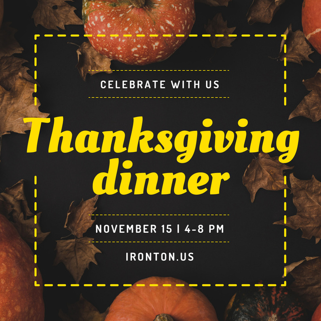 Thanksgiving Dinner Invitation Decorative Pumpkins Instagram Design Template