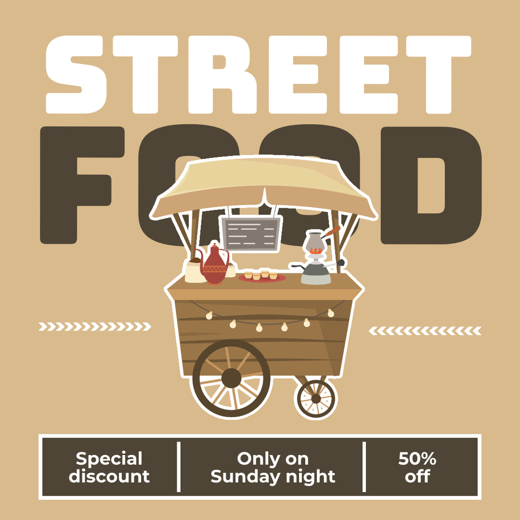 Street Food Ad with Illustration of Cart Instagram Design Template