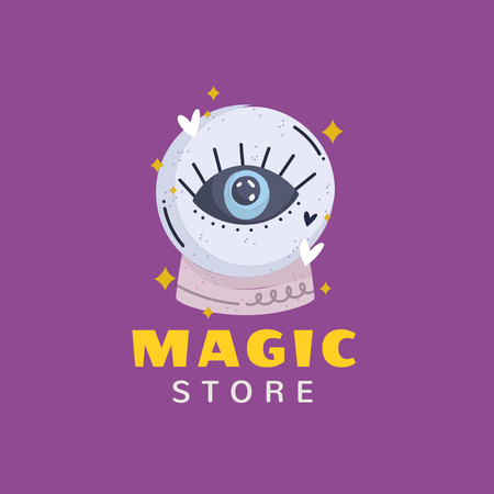 Template di design magico negozio di annunci con sfera di cristallo Logo