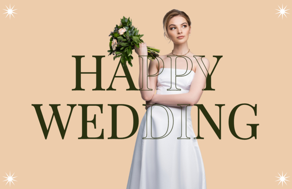 Happy Wedding Wishes with Elegant Bride Thank You Card 5.5x8.5in Modelo de Design