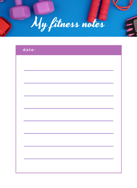 Fitness Notes with Sports Supplies Notepad 4x5.5in Tasarım Şablonu