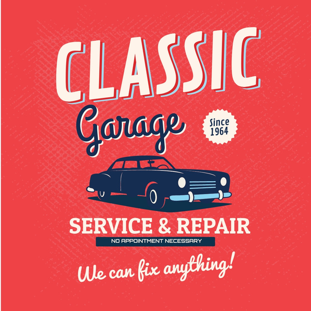 Designvorlage Garage Services Ad Vintage Car in Red für Instagram AD