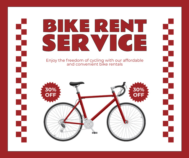 Bicycle Rent Service Offer in Red and White Facebook tervezősablon