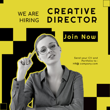 Designvorlage Creative Director stellt schwarz-gelbe Anzeige ein für LinkedIn post