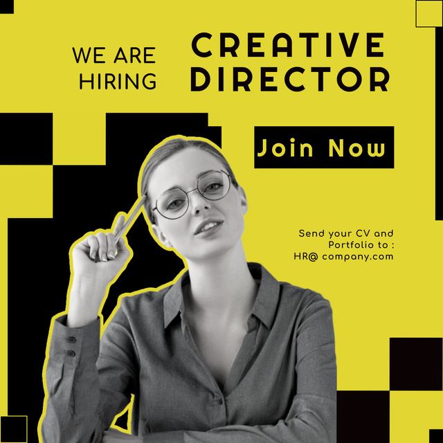 Modèle de visuel Creative Director Hiring Black and Yellow Ad - LinkedIn post