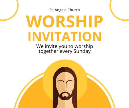 Worship Invitation with Illustration of Jesus Facebook Design Template