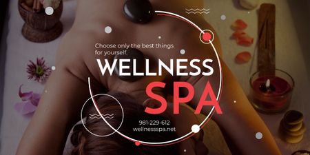 Wellness Spa Ad Woman Relaxing at Stones Massage Image tervezősablon