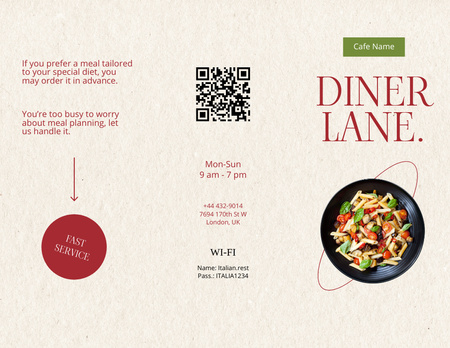 illallinen menu ilmoitus pasta Menu 11x8.5in Tri-Fold Design Template
