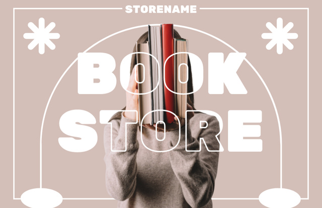 Book Store Ad with Woman holding Books Business Card 85x55mm Šablona návrhu