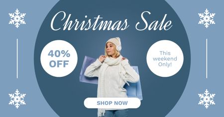 Christmas Fashion Sale Blue Facebook AD Design Template