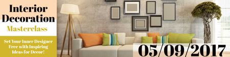 Interior Decoration Masterclass Announcement with Stylish Frames Twitter Design Template