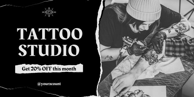 Ontwerpsjabloon van Twitter van Stylish Tattoos In Studio With Discount
