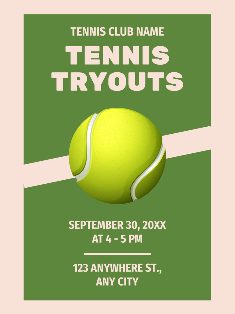 Announcement of Tennis Tryouts with Ball Poster USデザインテンプレート