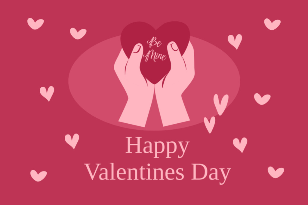 Valentine's Day Greeting with Hands Holding Heart Postcard 4x6in Tasarım Şablonu