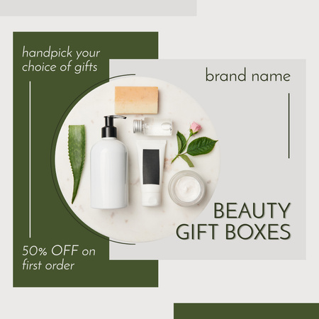 Beauty Gift Boxes Green Instagram Design Template