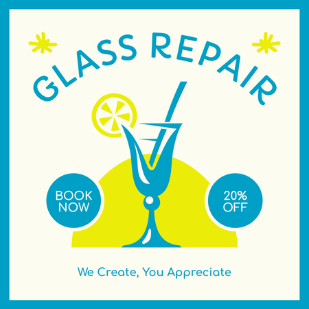 Professional Glass Repair Service With Discount And Booking Instagram AD Design Template