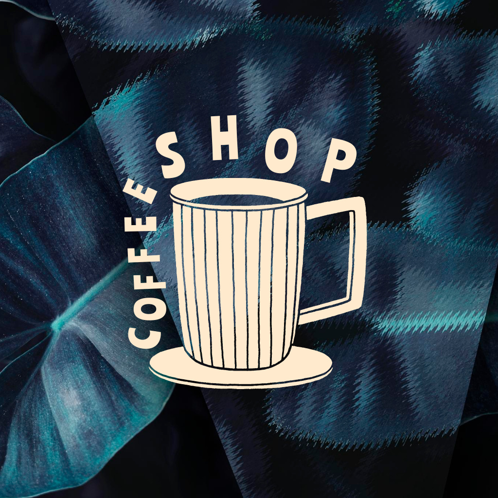 Lovely Coffee Shop Emblem with Cup In Blue Logo Tasarım Şablonu