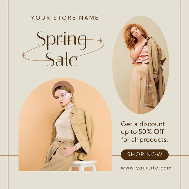 Spring Fashion Trends for Women on Beige Instagram AD Design Template