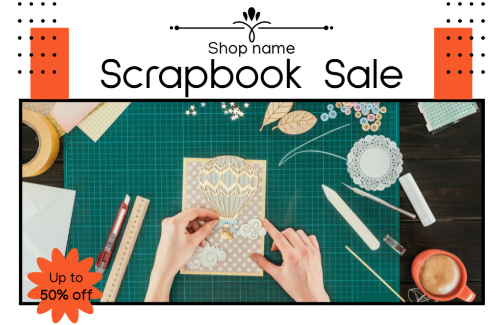 Plantilla de diseño de Scrapbook Goods Sale Offer Thank You Card 5.5x8.5in 